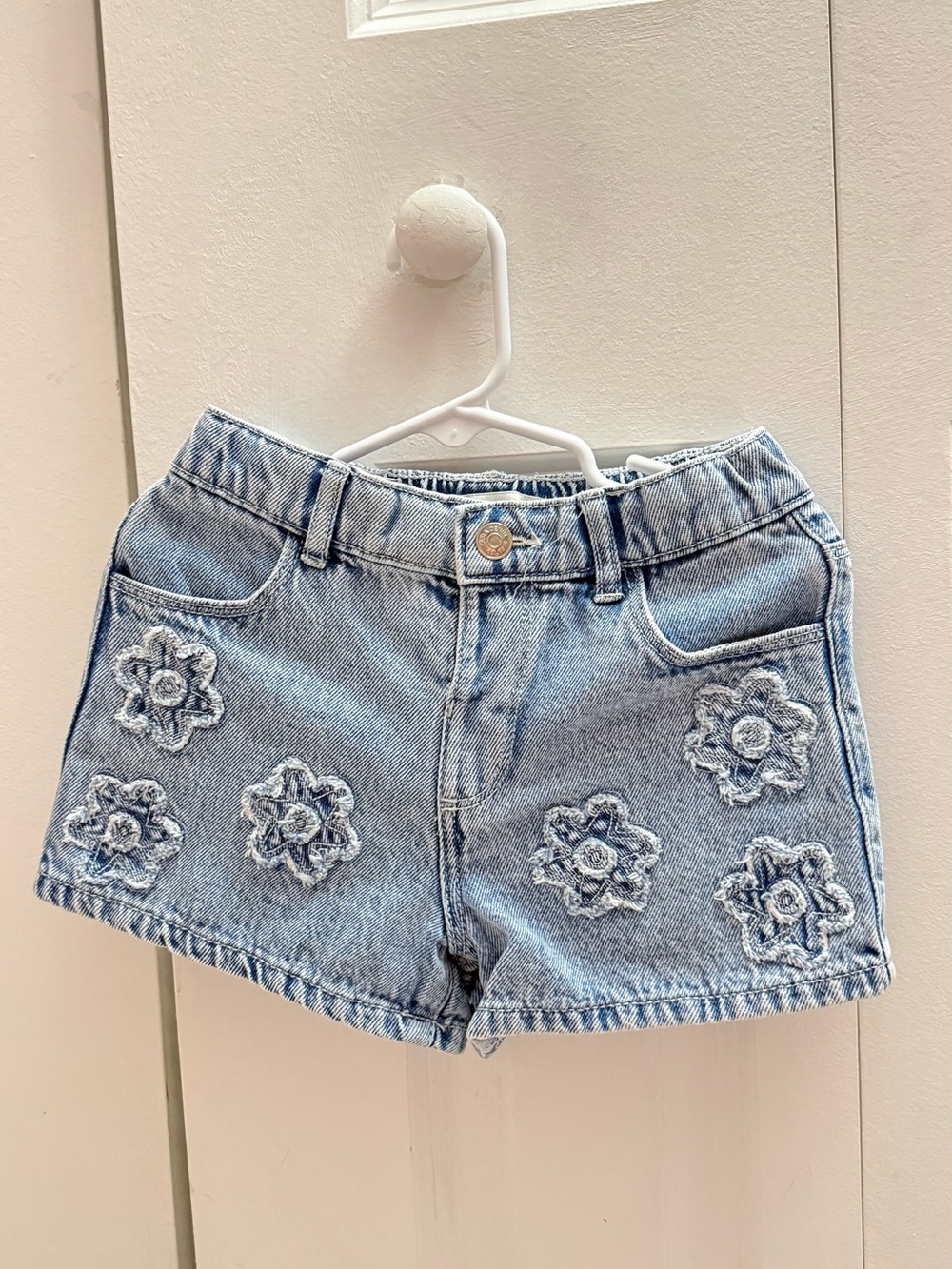 Zara Light Blue Denim Shorts with Floral Appliqué